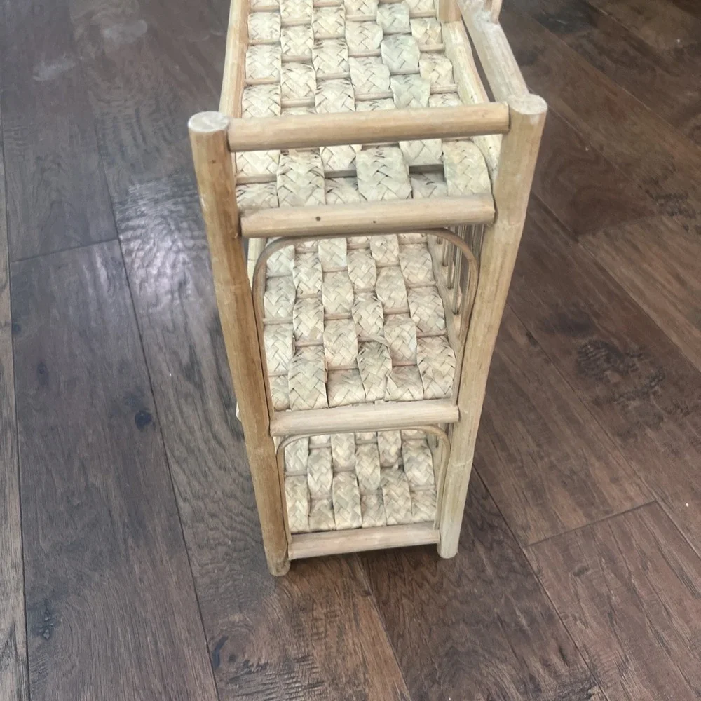 Vintage Wicker Rattan Bamboo Bathroom Wall Shelf Boho 3 Tiers